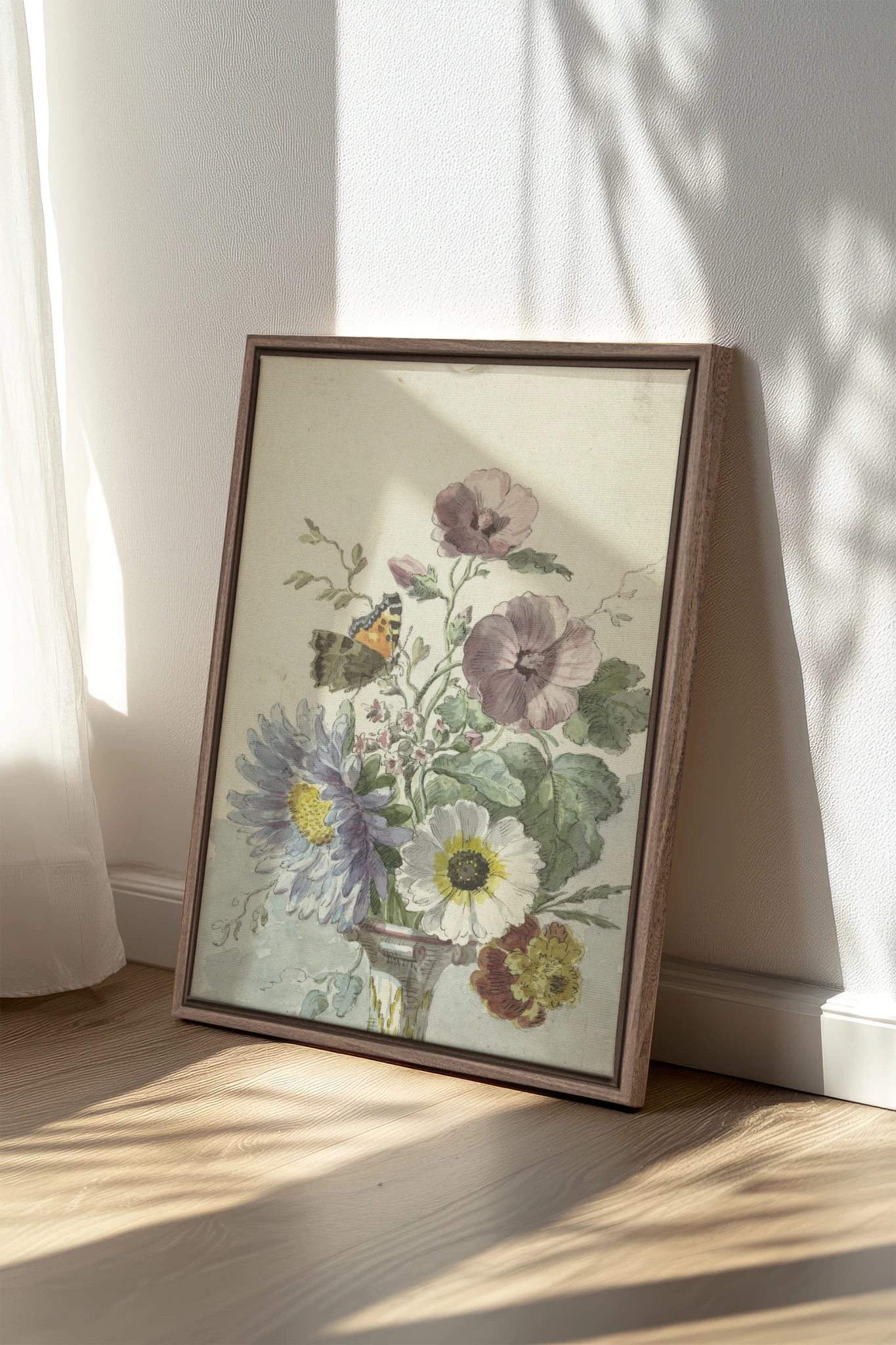 LE JARDIN PAPILLON, Work on stretched canvas, framed Oak Brown