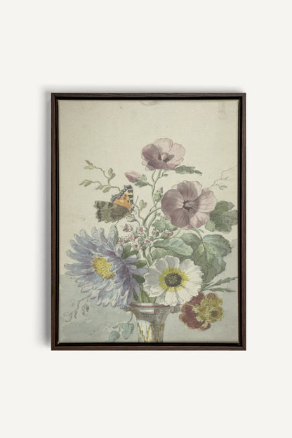 LE JARDIN PAPILLON, Oeuvre sur toile étirée, encadré Brun Noyer