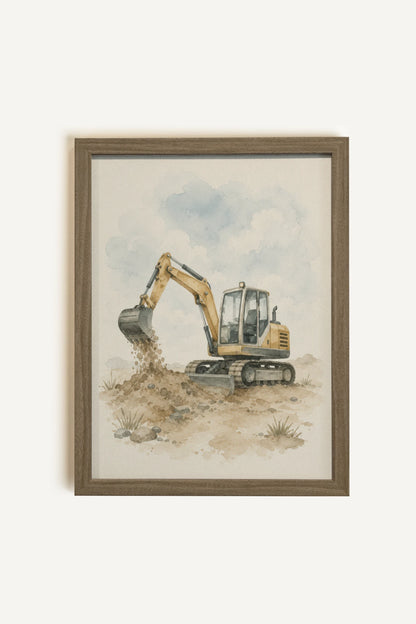 THE LITTLE BUILDER, Painting on rigid canvas, framed in brown oak
