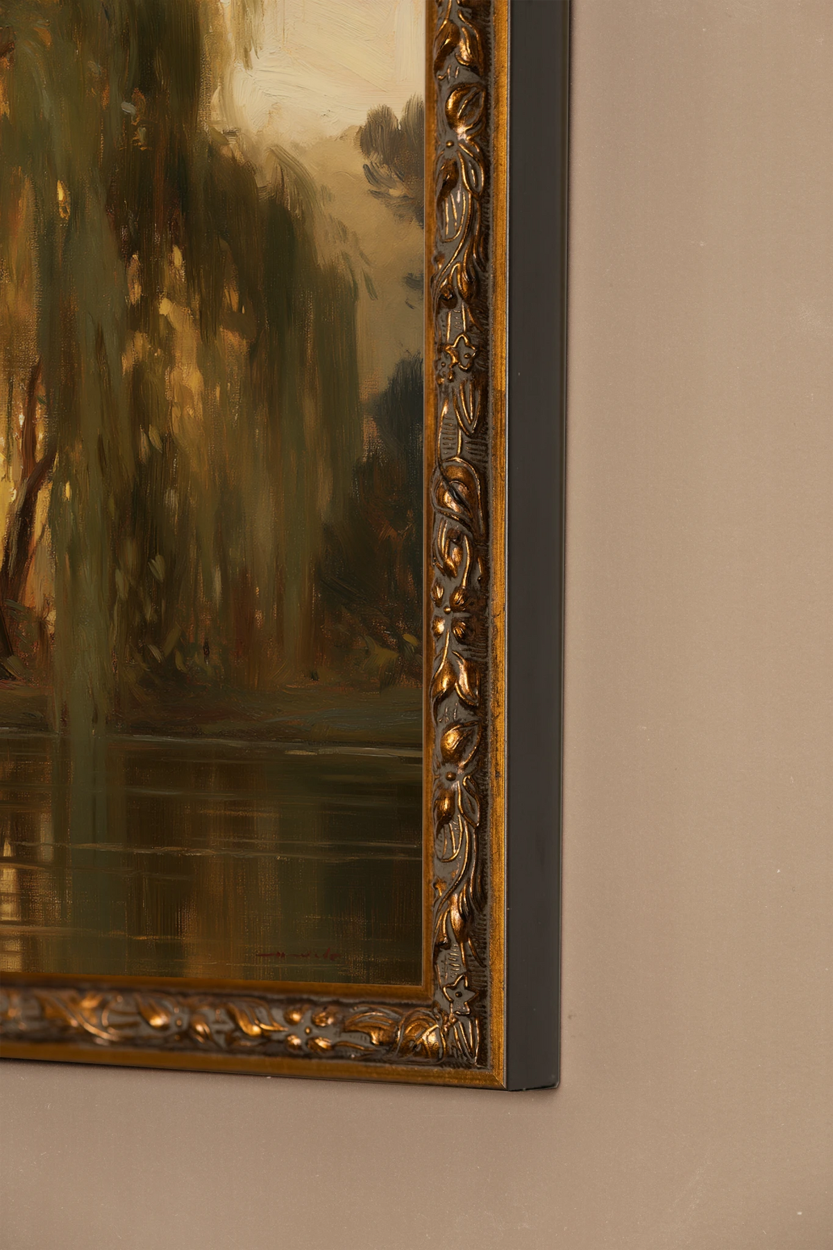 Le Saule Doré, Artwork on rigid canvas, Vintage Bronze frame