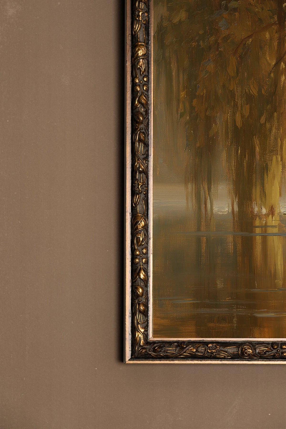 Le Saule Doré, Artwork on rigid canvas, Vintage Bronze frame