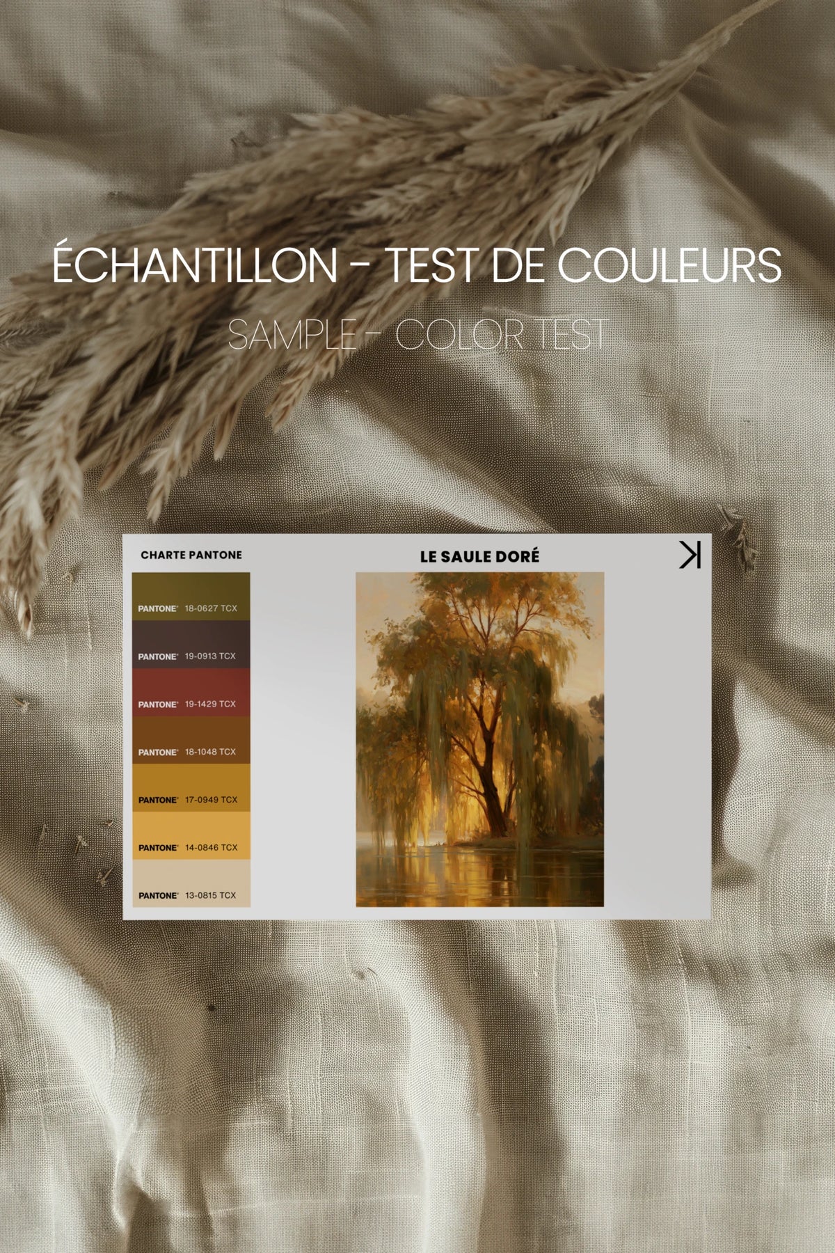 Le Saule Doré, Artwork on rigid canvas, Vintage Bronze frame