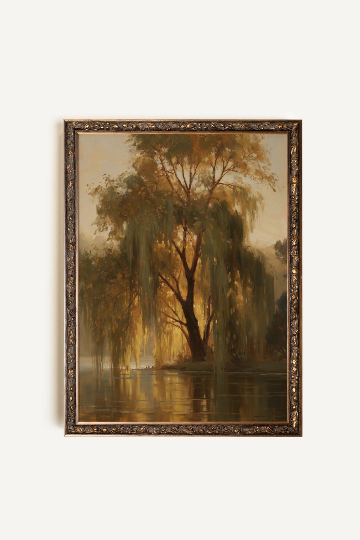 Le Saule Doré, Artwork on rigid canvas, Vintage Bronze frame