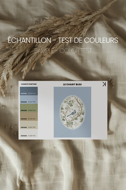 LE CHANT BLEU, Oeuvre sur toile rigide, encadré naturel clair