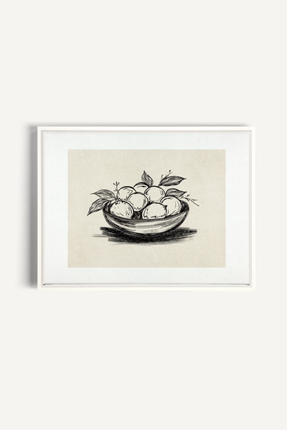 LEMON SKETCH, Work on stretched canvas, framed White