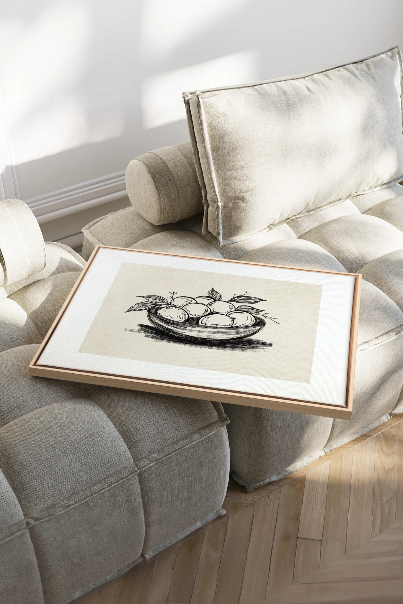 LEMON SKETCH, Oeuvre sur toile étirée, encadré Naturel Clair