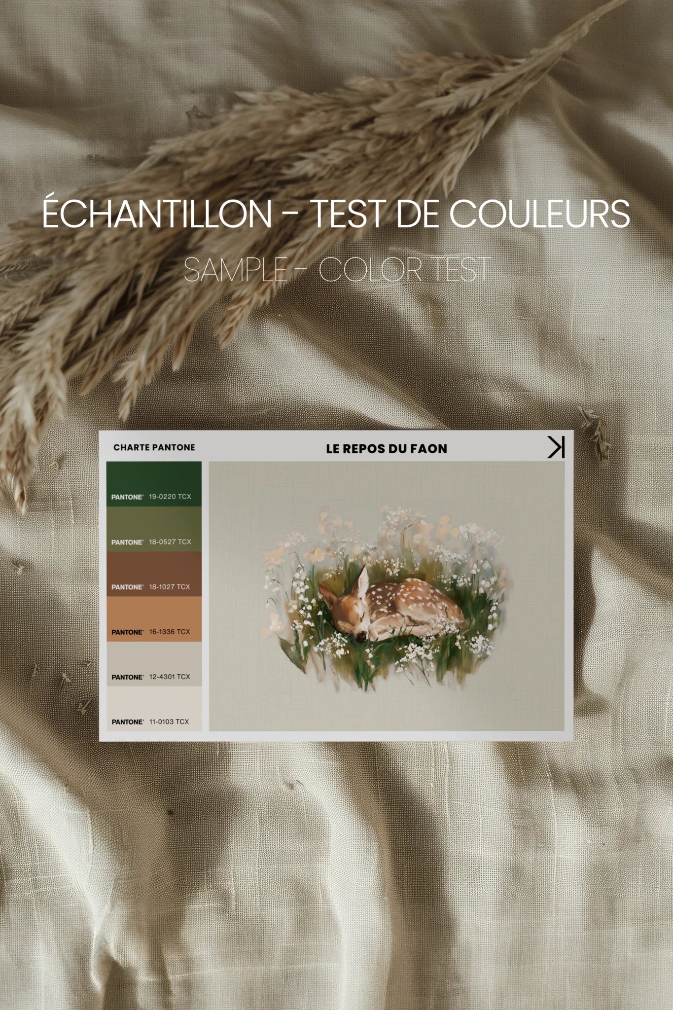LE REPOS DU FAON, Work on canvas, oak brown frame