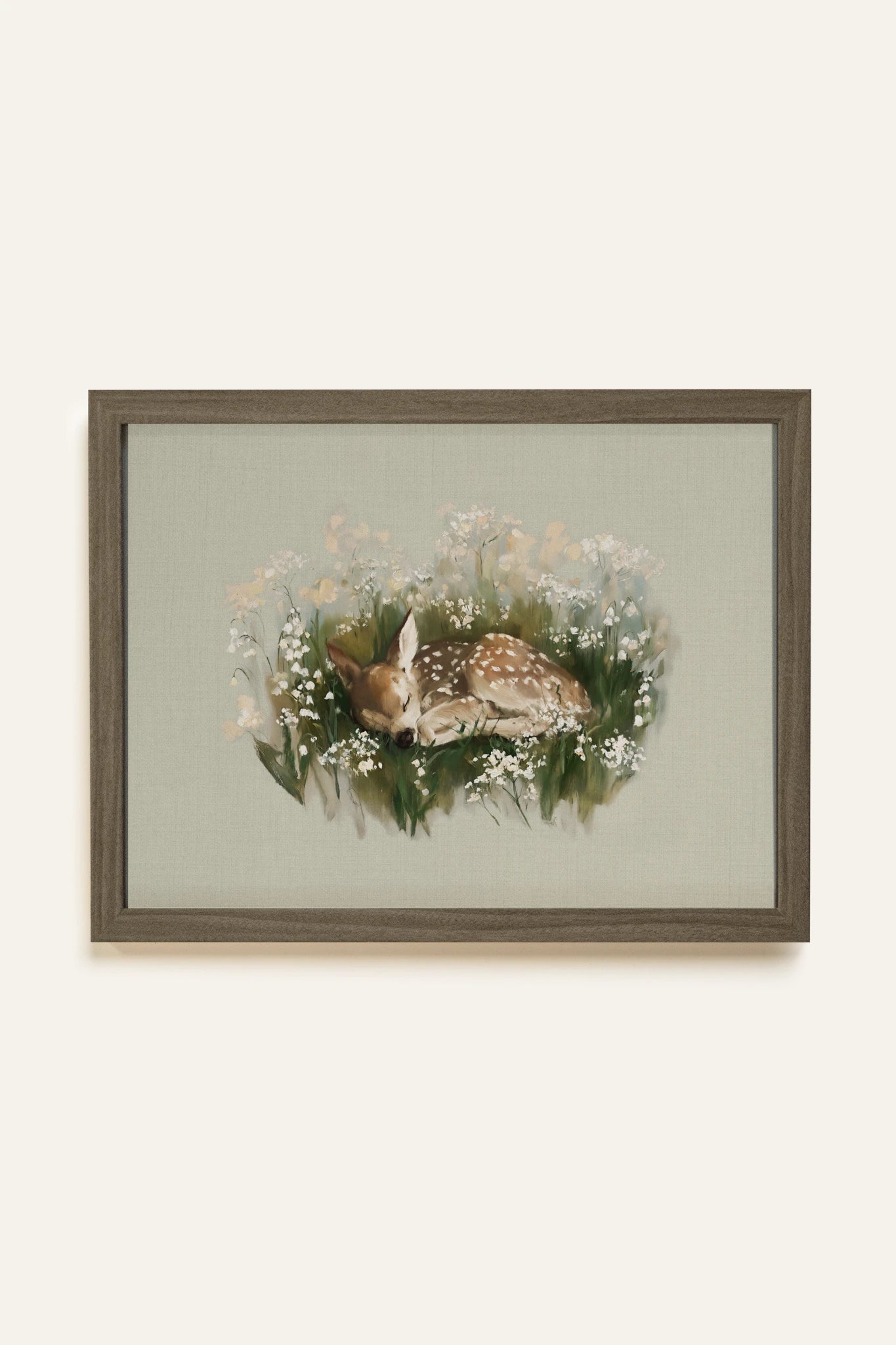 LE REPOS DU FAON, Work on canvas, oak brown frame