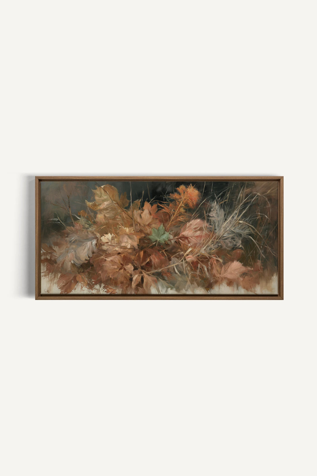 LES DERNIÈRES FEUILLES, Oeuvre sur toile étirée, encadré Brun Chêne