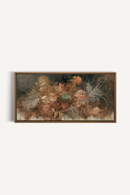 LES DERNIÈRES FEUILLES, Oeuvre sur toile étirée, encadré Brun Chêne