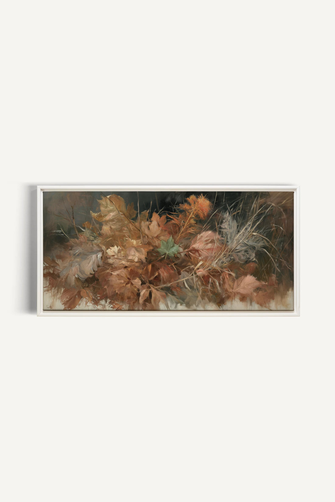 LES DERNIÈRES FEUILLES, Oeuvre sur toile étirée, encadré Blanc