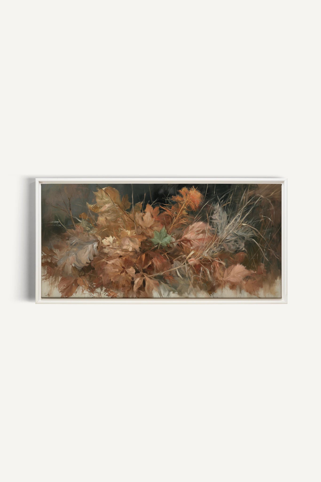 THE LAST LEAVES, Artwork on stretched canvas, White frame