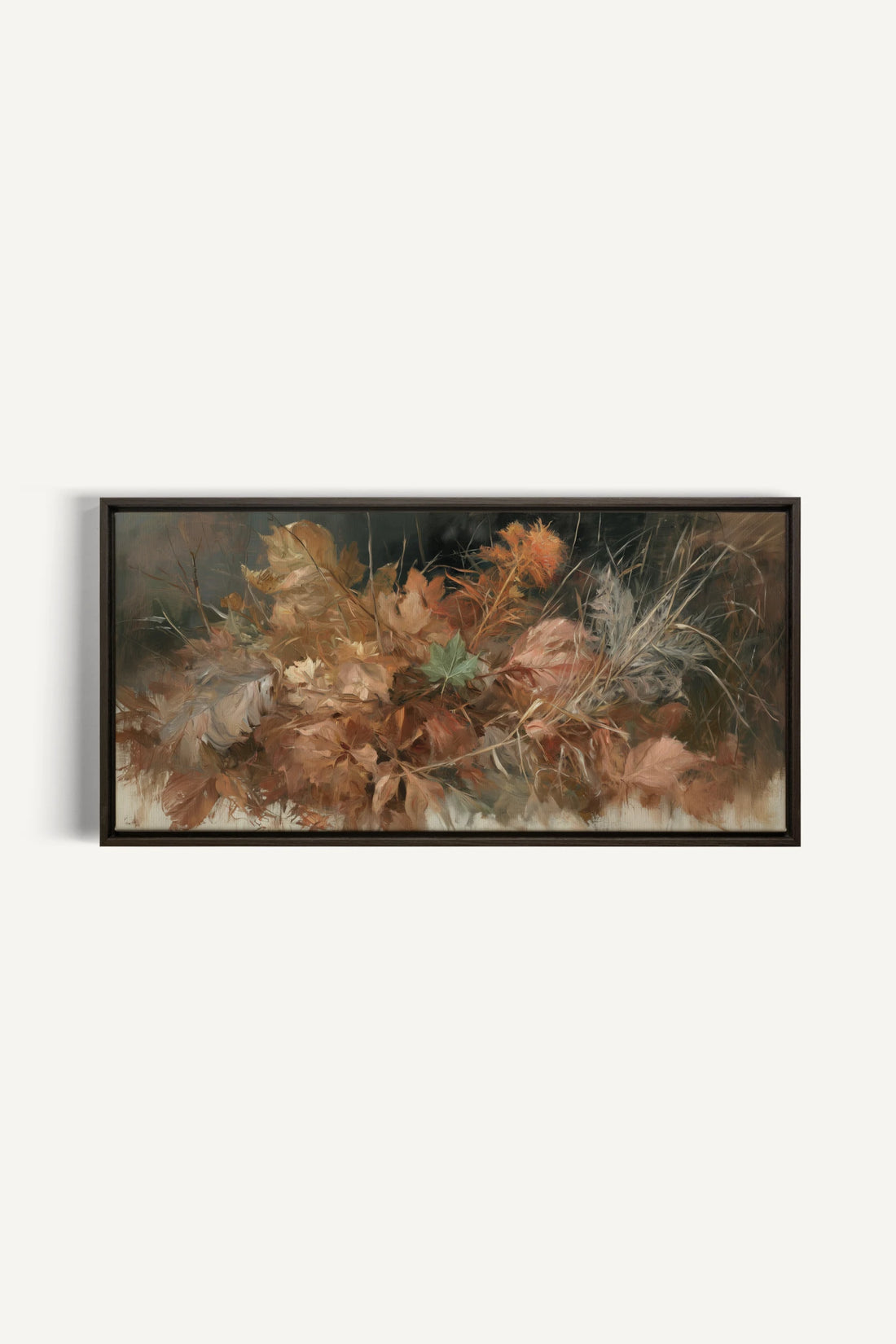LES DERNIÈRES FEUILLES, Oeuvre sur toile étirée, encadré Brun Noyer