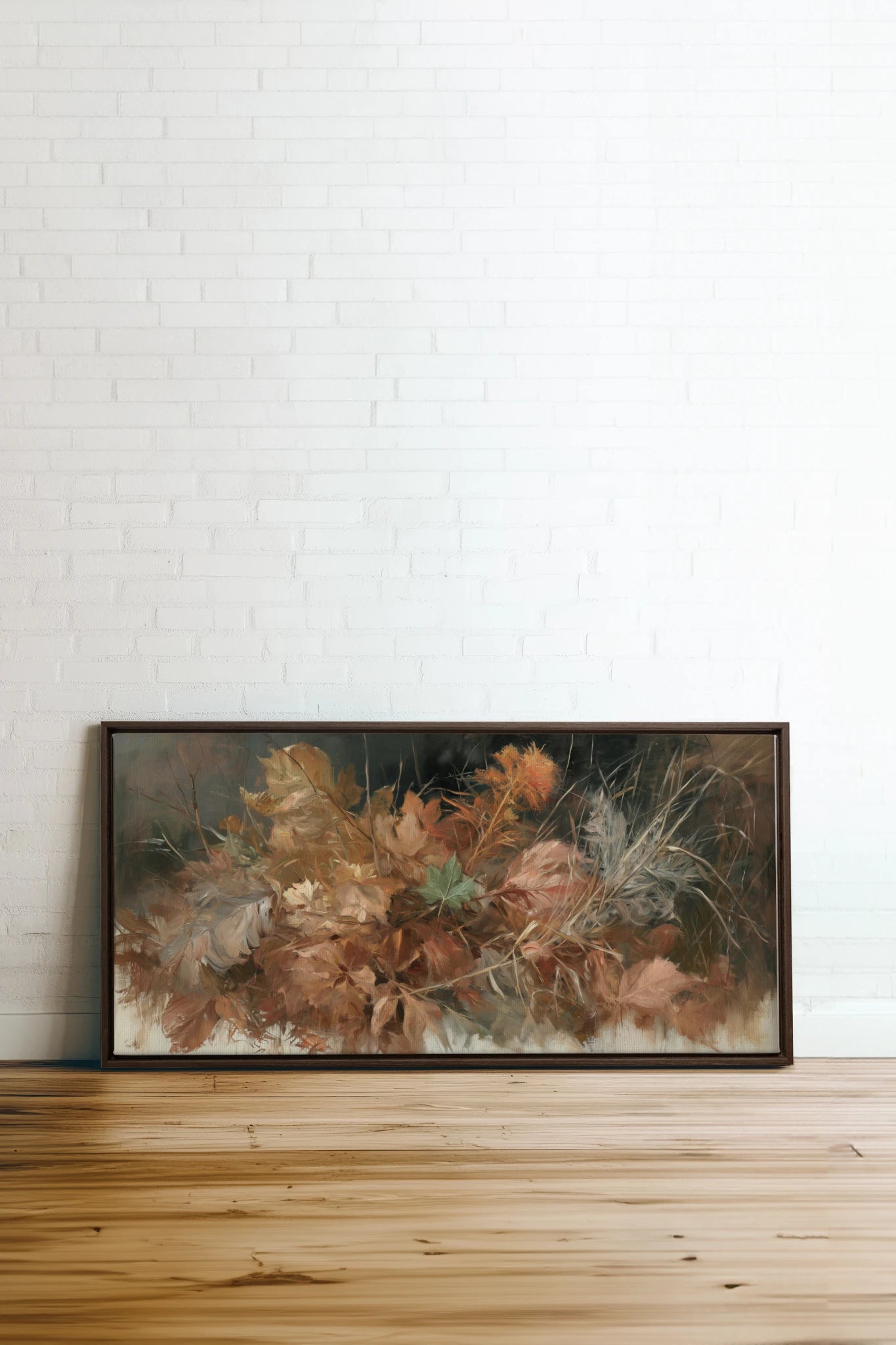 LES DERNIÈRES FEUILLES, Oeuvre sur toile étirée, encadré Brun Noyer