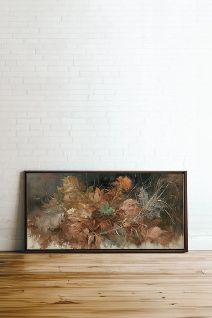 LES DERNIÈRES FEUILLES, Oeuvre sur toile étirée, encadré Brun Noyer