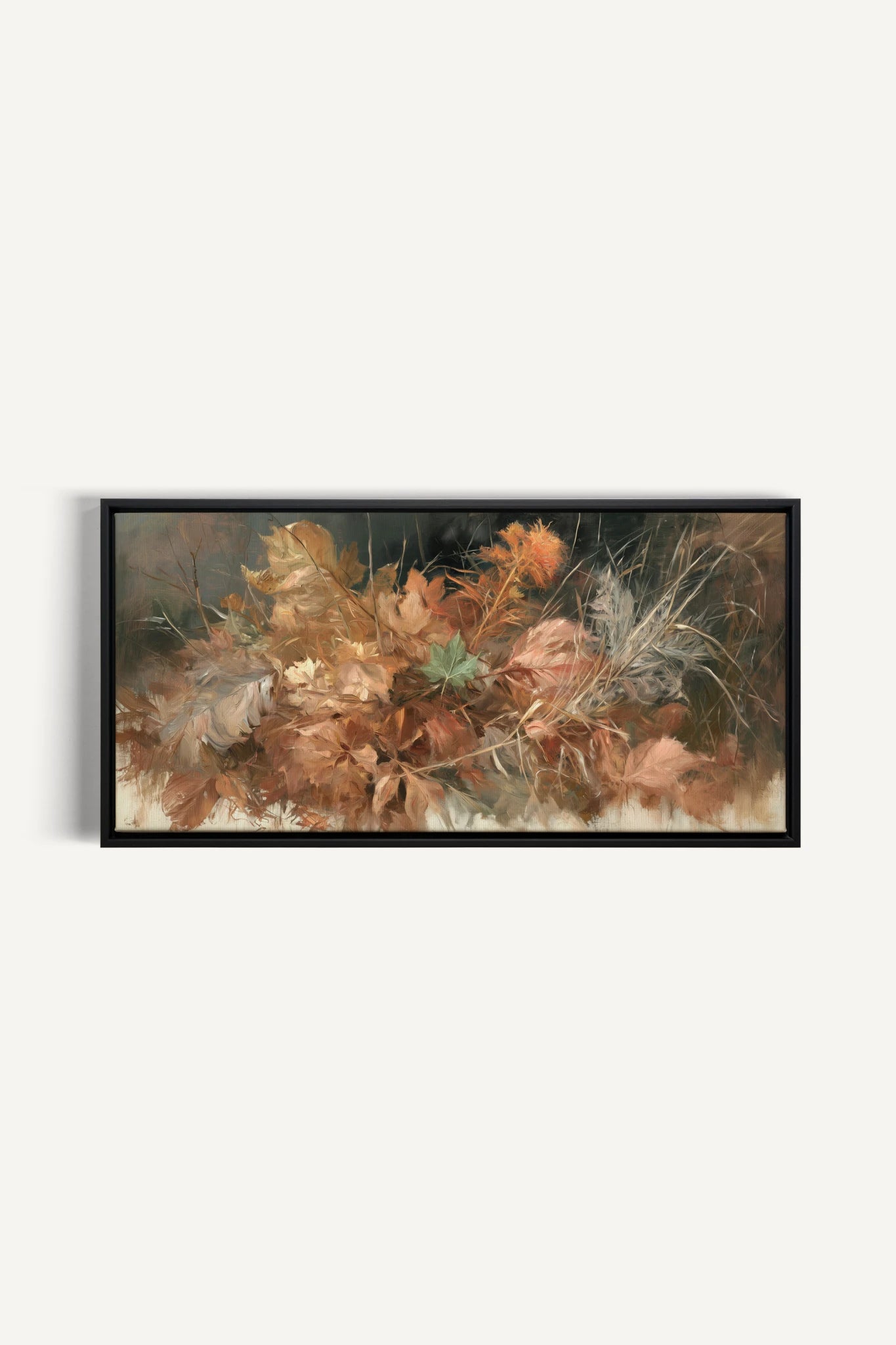 LES DERNIÈRES FEUILLES, Oeuvre sur toile étirée, encadré Noir