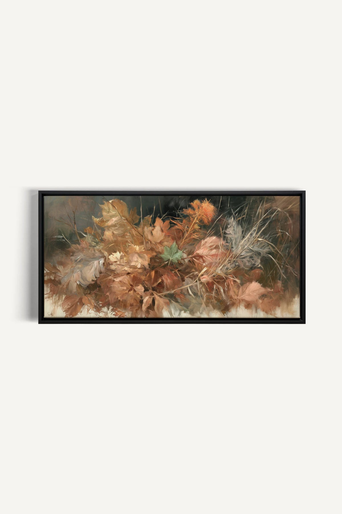 LES DERNIÈRES FEUILLES, Oeuvre sur toile étirée, encadré Noir