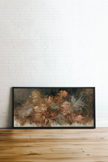 LES DERNIÈRES FEUILLES, Oeuvre sur toile étirée, encadré Noir