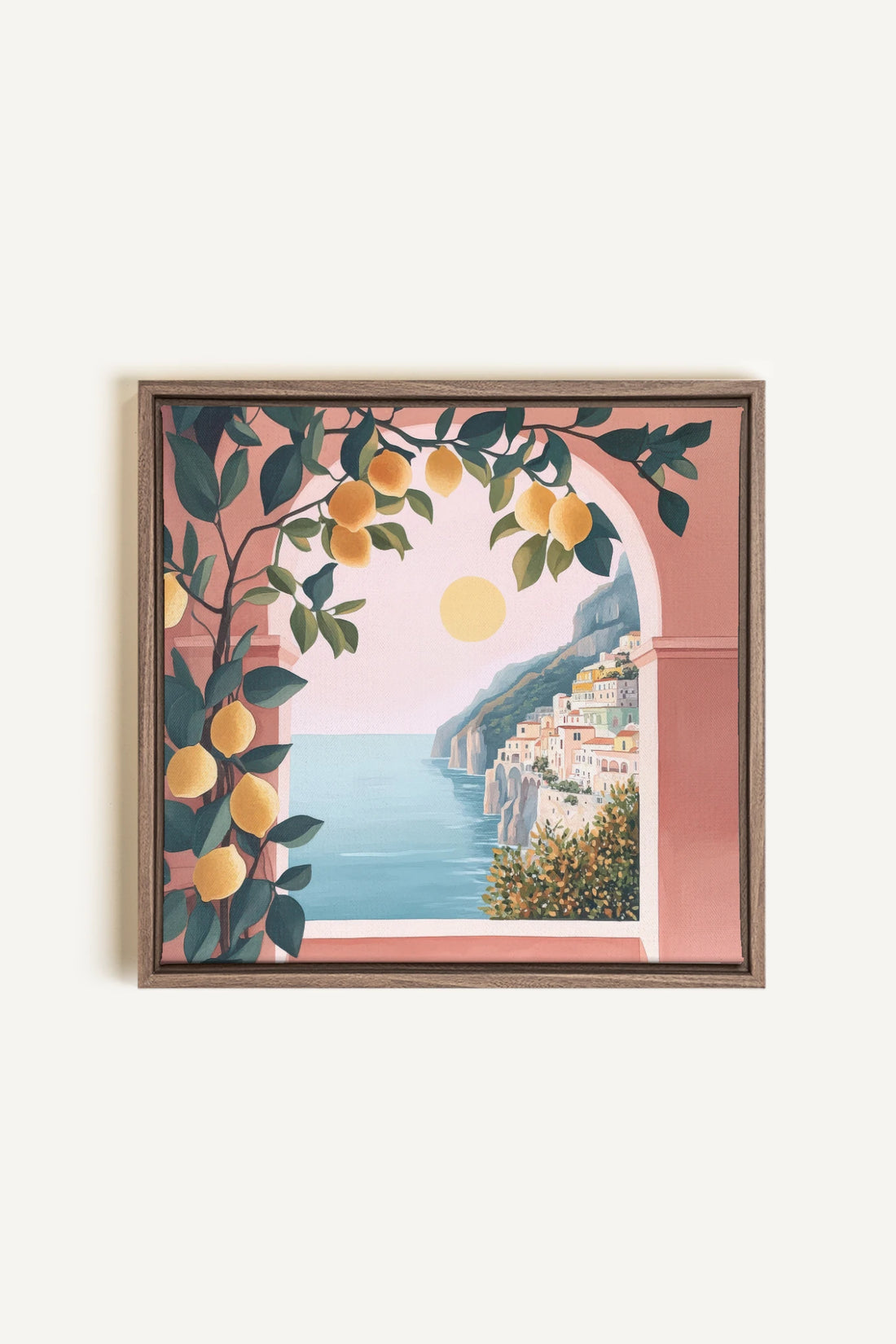 LIMONADE ROSE, Artwork on stretched canvas, framed in Brown Oak