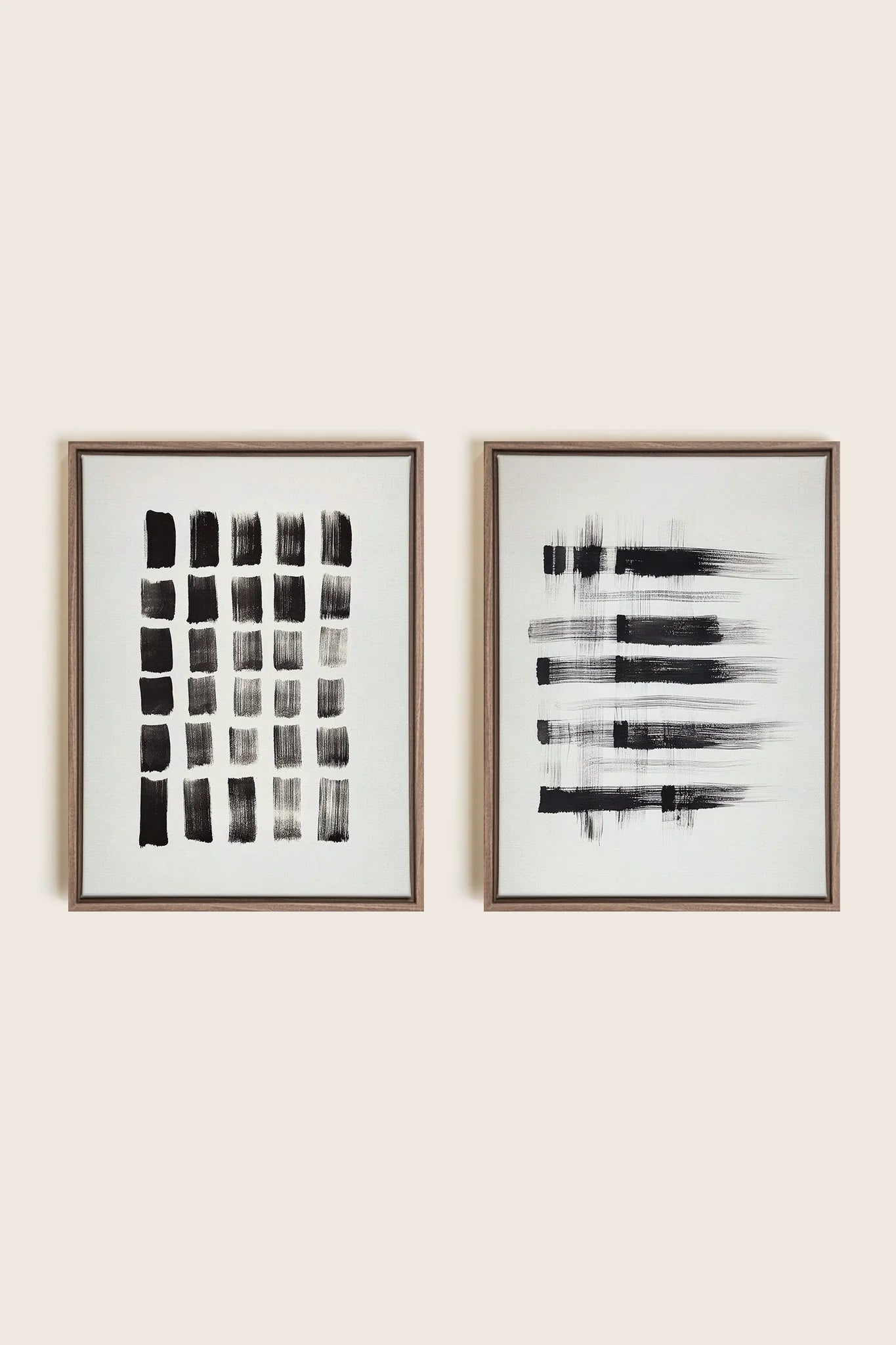 OLEKA CANVAS - LINEAR CONTRAST DUO, 2 Oeuvres sur toile étirée, encadré Brun Chêne