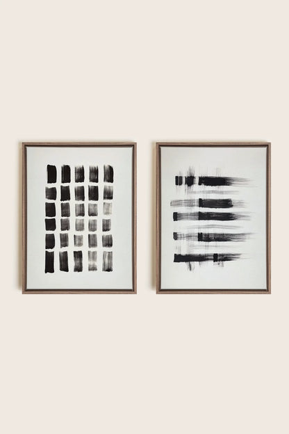 OLEKA CANVAS - LINEAR CONTRAST DUO, 2 Oeuvres sur toile étirée, encadré Brun Chêne
