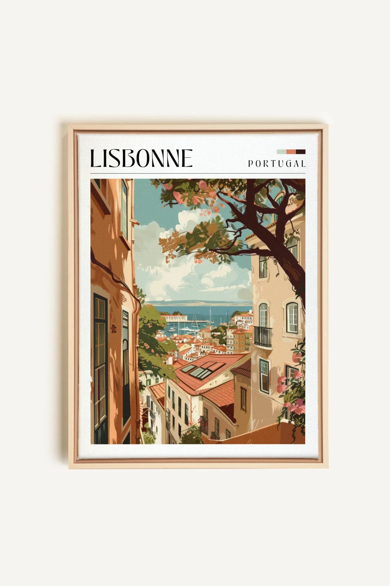 OLEKA CANVAS - Lisbonne, Oeuvre sur toile étirée, encadré Naturel Clair