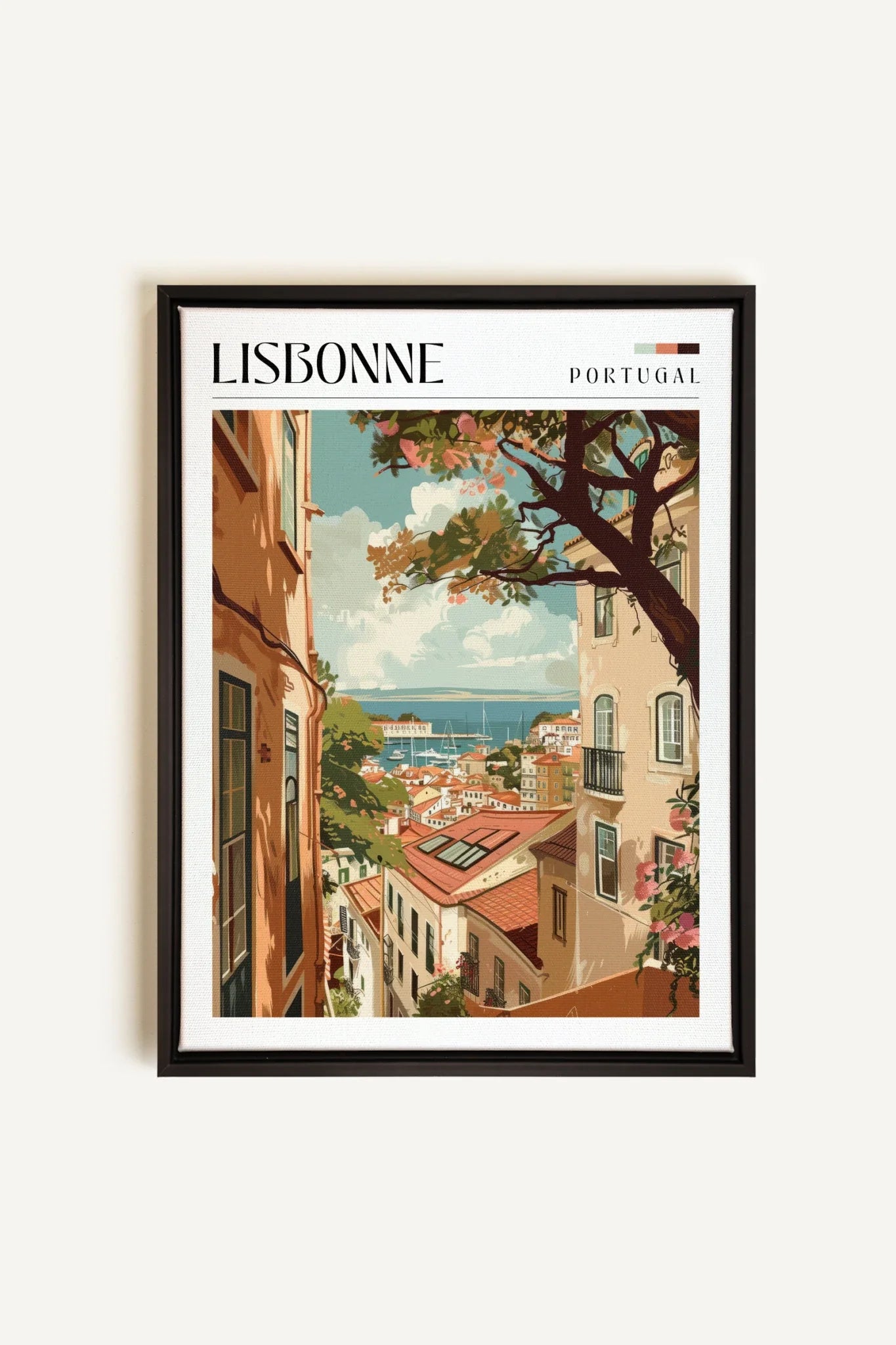 OLEKA CANVAS - Lisbonne, Oeuvre sur toile étirée, encadré Noir