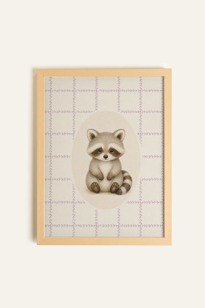 LITTLE RACCOON, Oeuvre sur toile rigide, encadré Naturel Clair