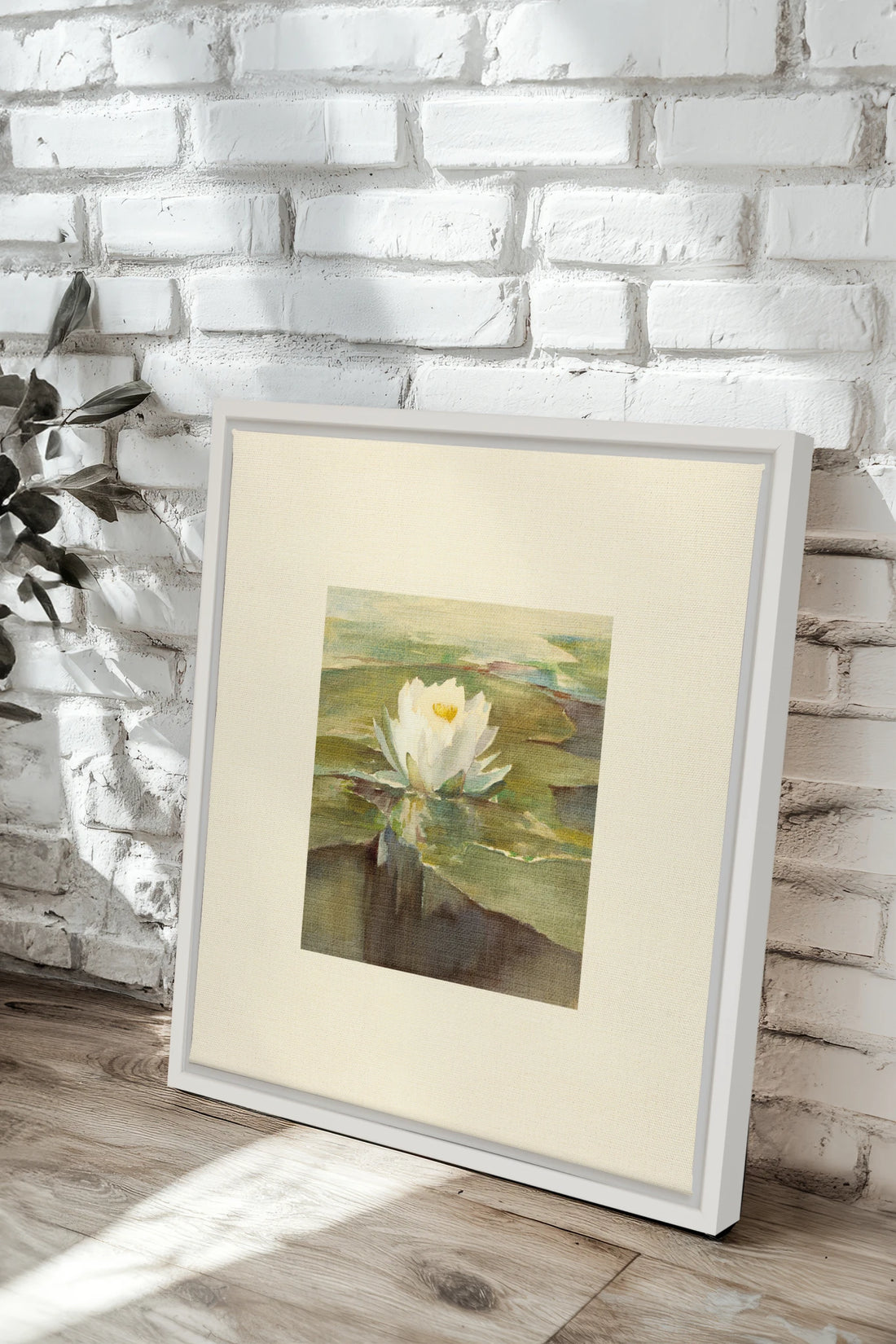 LOTUS DE LIN, Oeuvre sur toile étirée, encadré Blanc