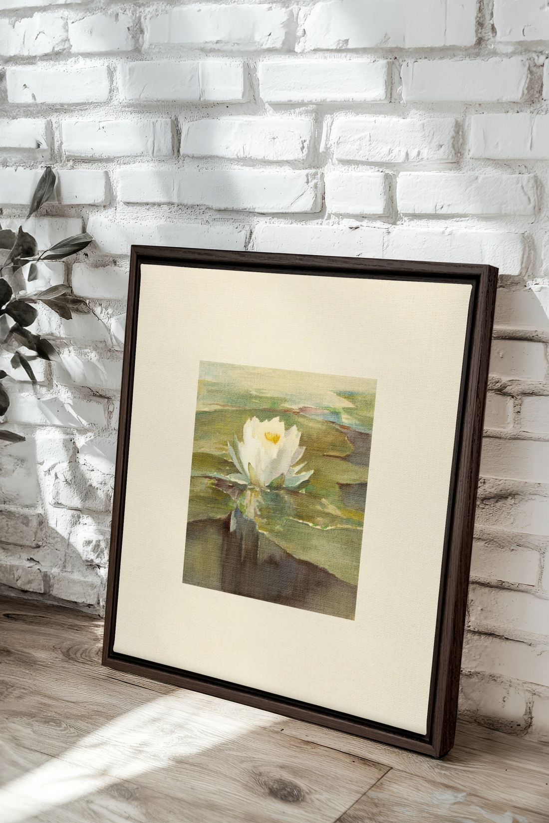 LOTUS DE LIN, Oeuvre sur toile étirée, encadré Brun Noyer