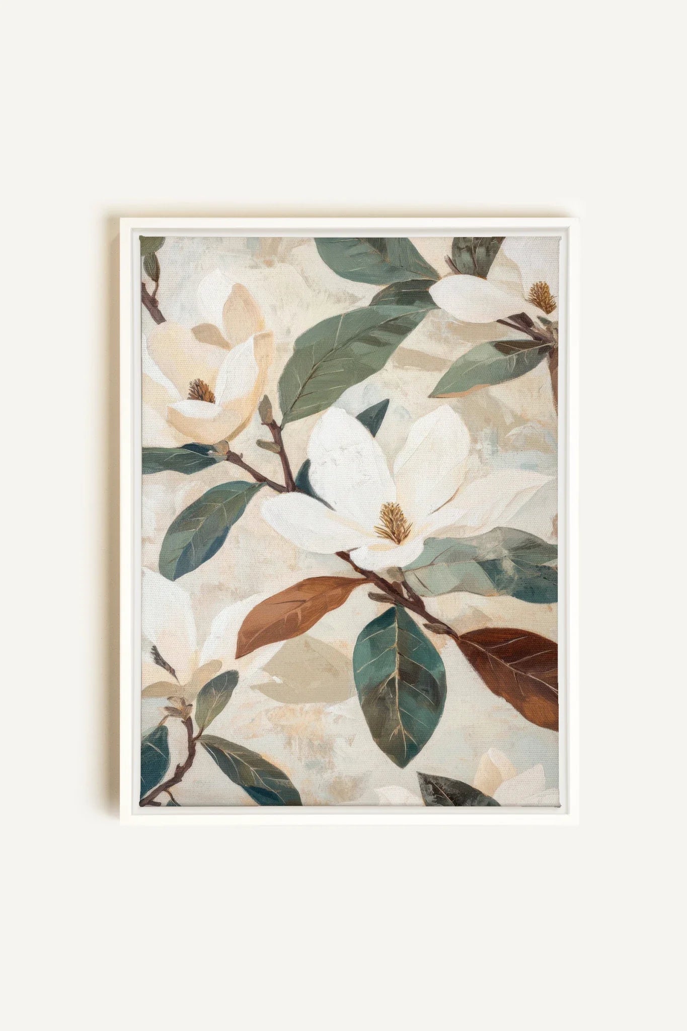 OLEKA CANVAS - MAGNOLIA BLOOMS, Oeuvre sur toile étirée, encadré Blanc