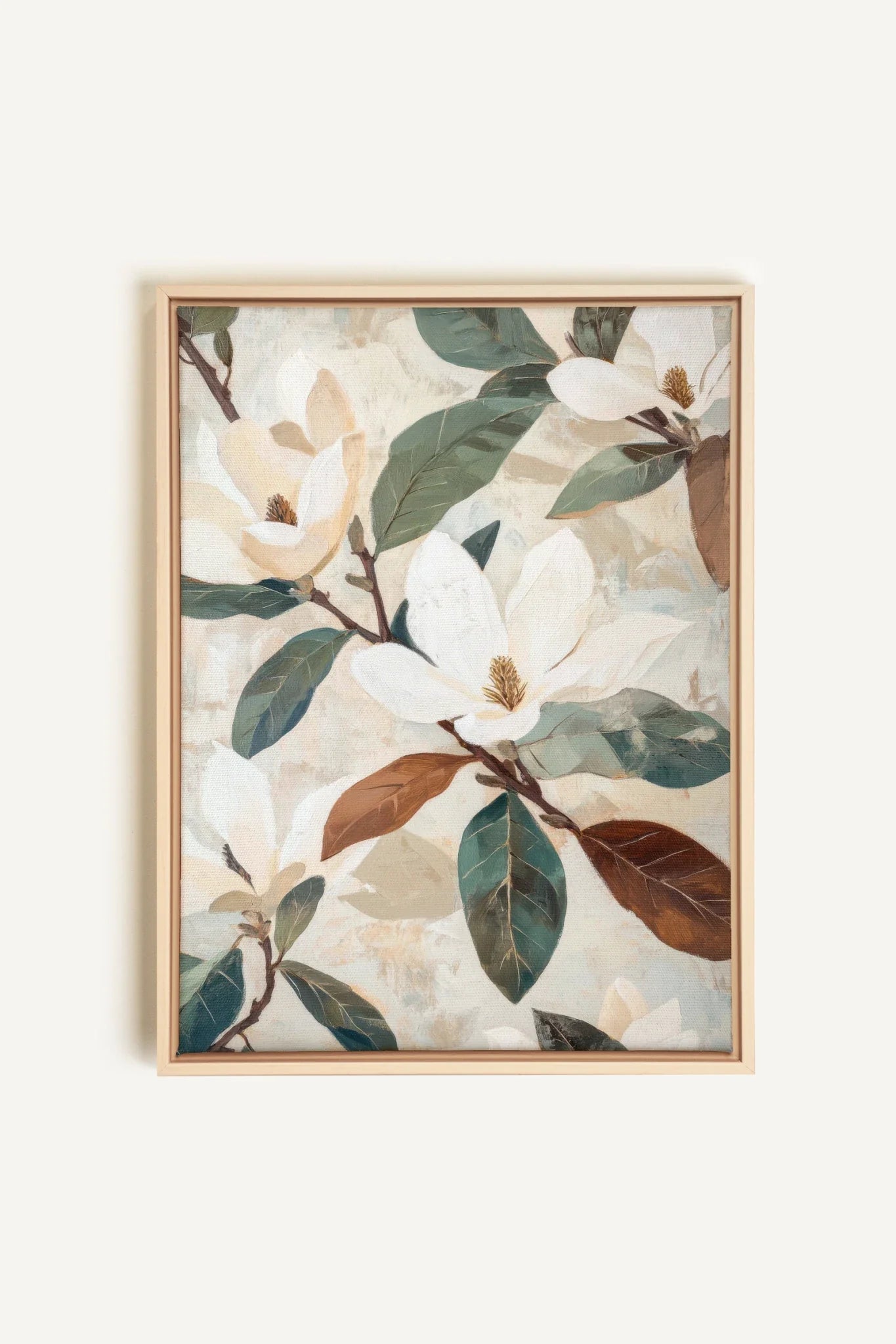 OLEKA CANVAS - MAGNOLIA BLOOMS, Oeuvre sur toile étirée, encadré Naturel Clair