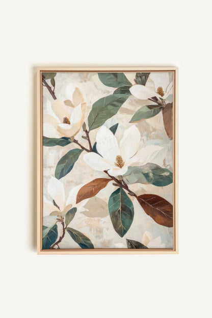 OLEKA CANVAS - MAGNOLIA BLOOMS, Oeuvre sur toile étirée, encadré Naturel Clair