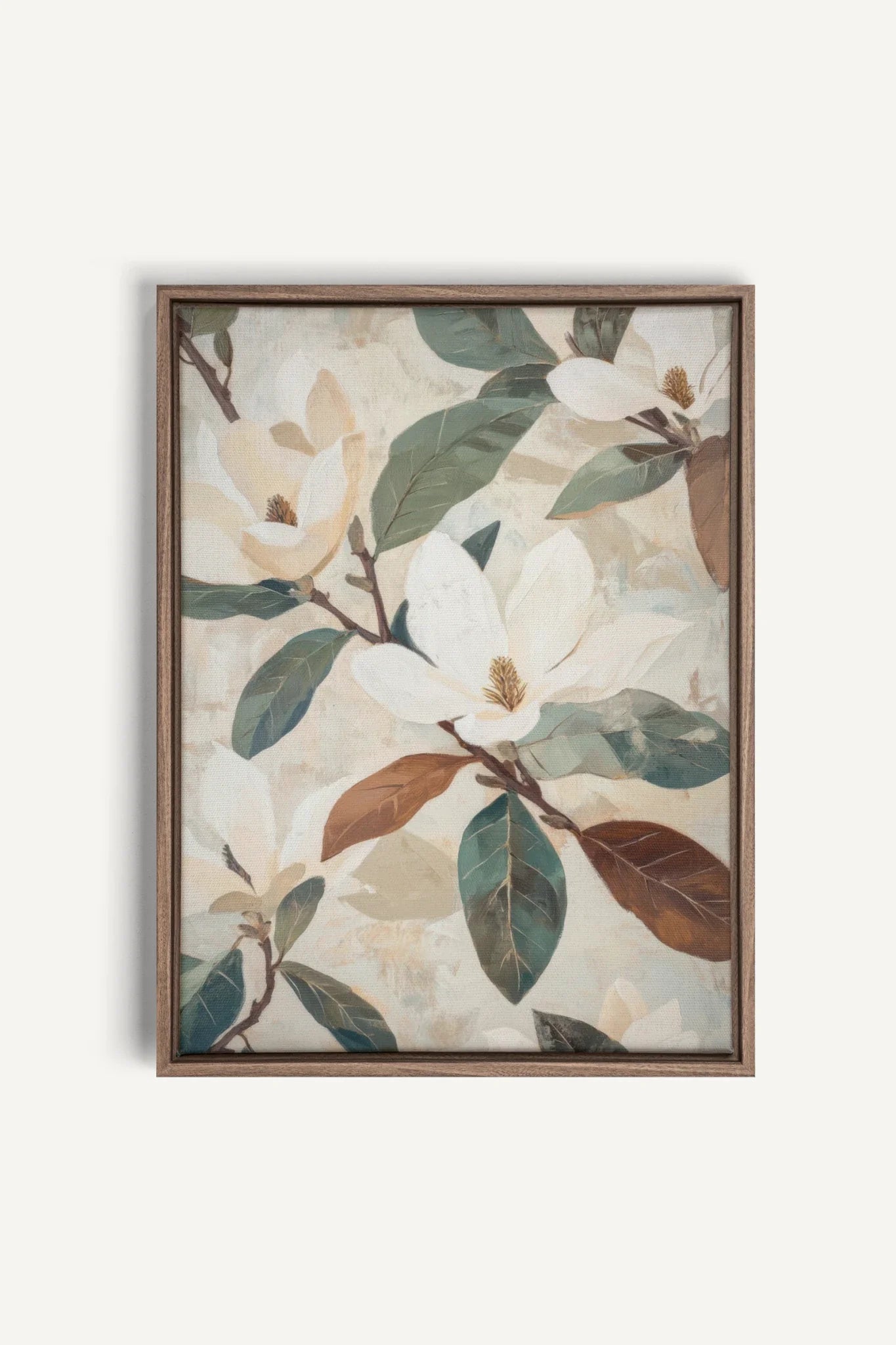 OLEKA CANVAS - MAGNOLIA BLOOMS, Oeuvre sur toile étirée, encadré Brun Chêne