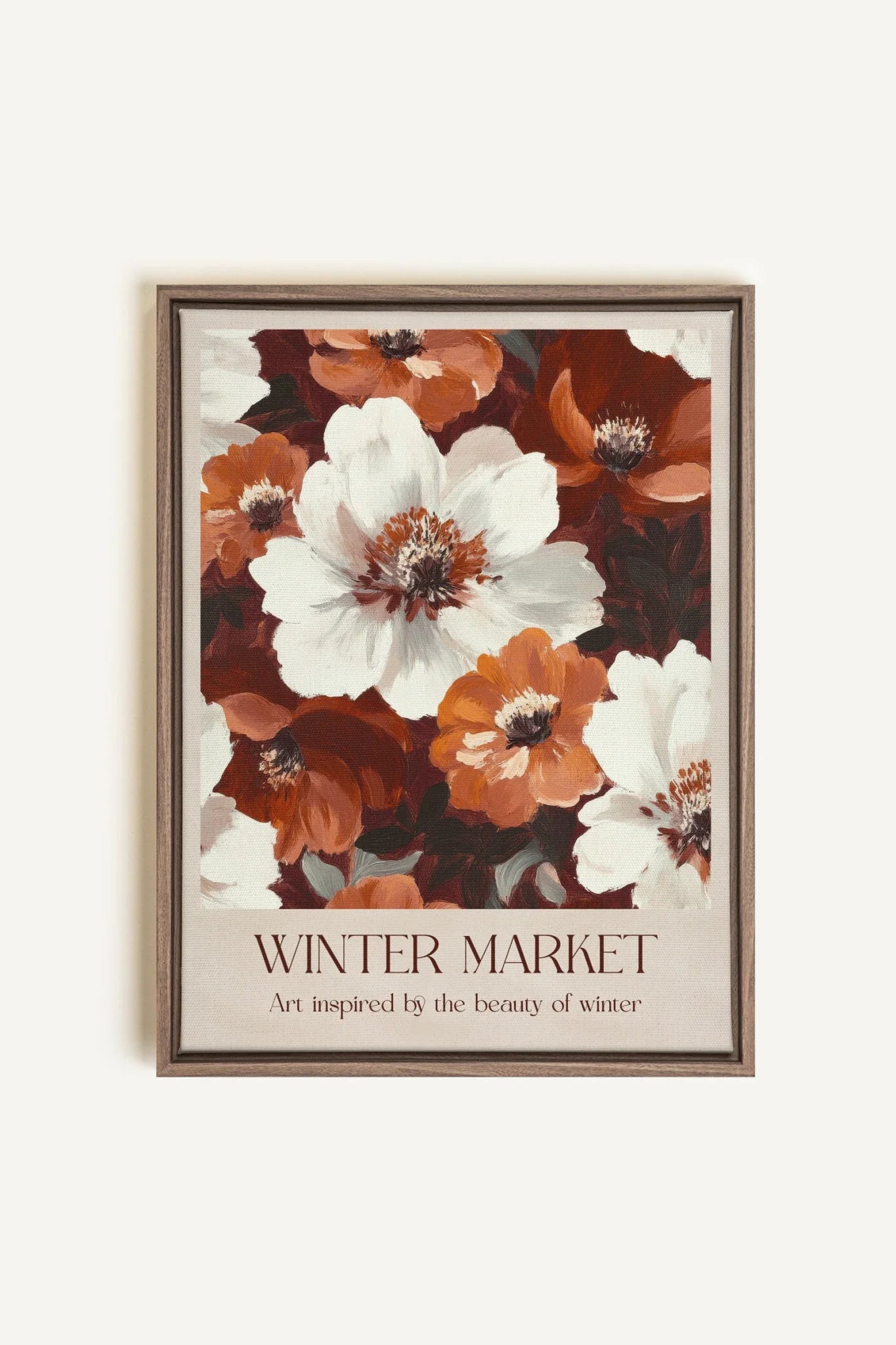 OLEKA CANVAS - MARCHÉ HIVERNAL I, Oeuvre sur toile étirée, encadré Brun Chêne