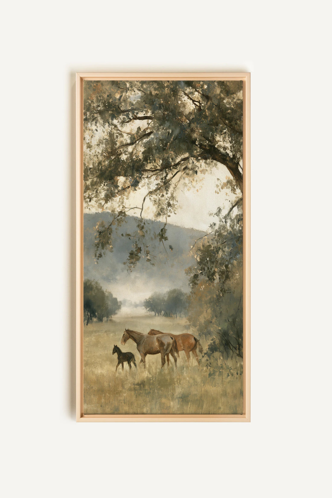 MEADOW FAMILY, Artwork on stretched canvas, Light Natural frame