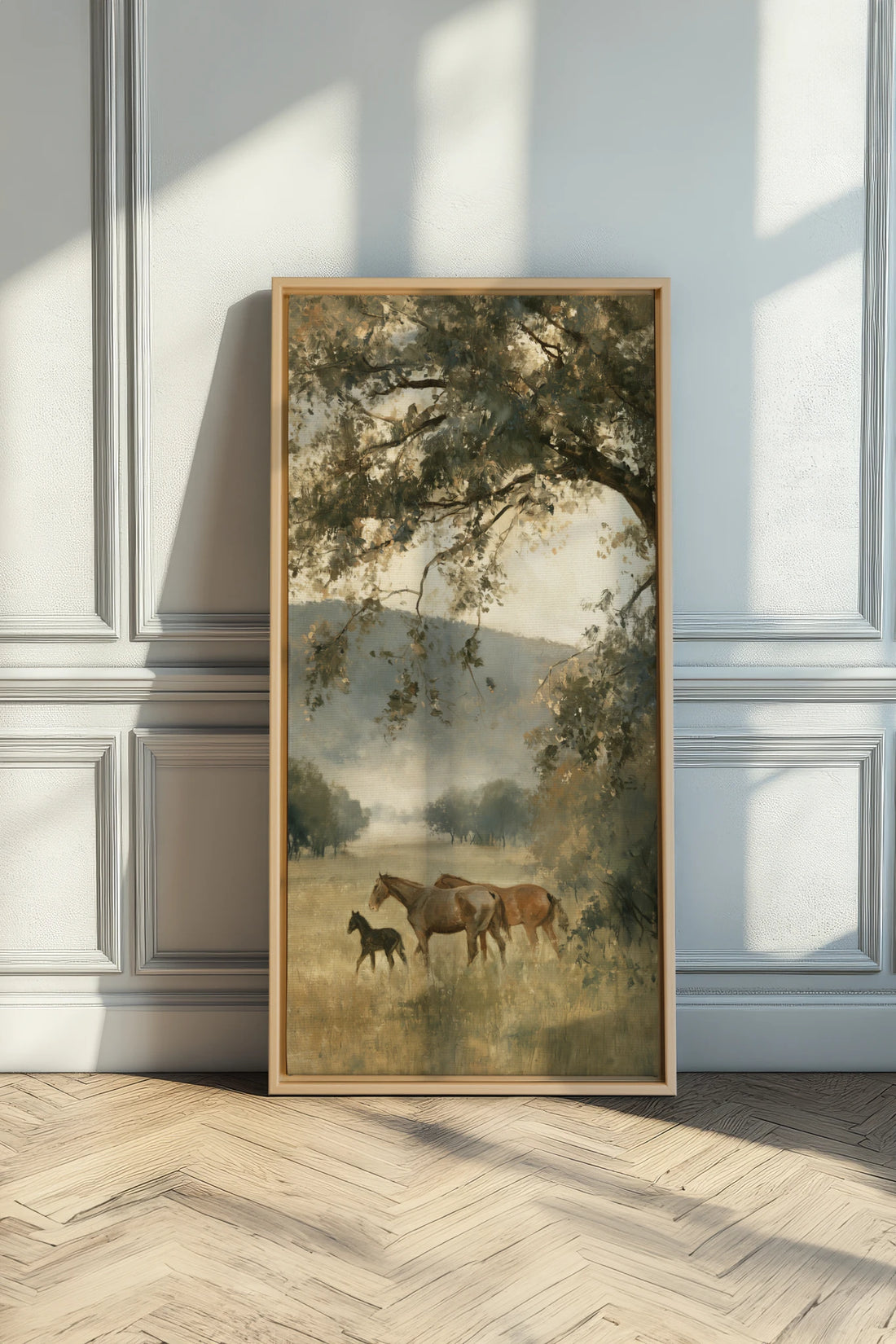 MEADOW FAMILY, Artwork on stretched canvas, Light Natural frame
