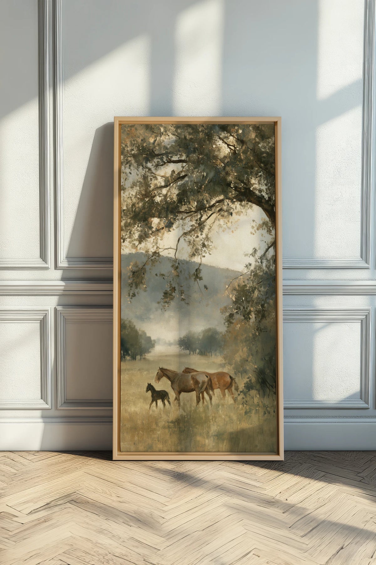 MEADOW FAMILY, Artwork on stretched canvas, Light Natural frame