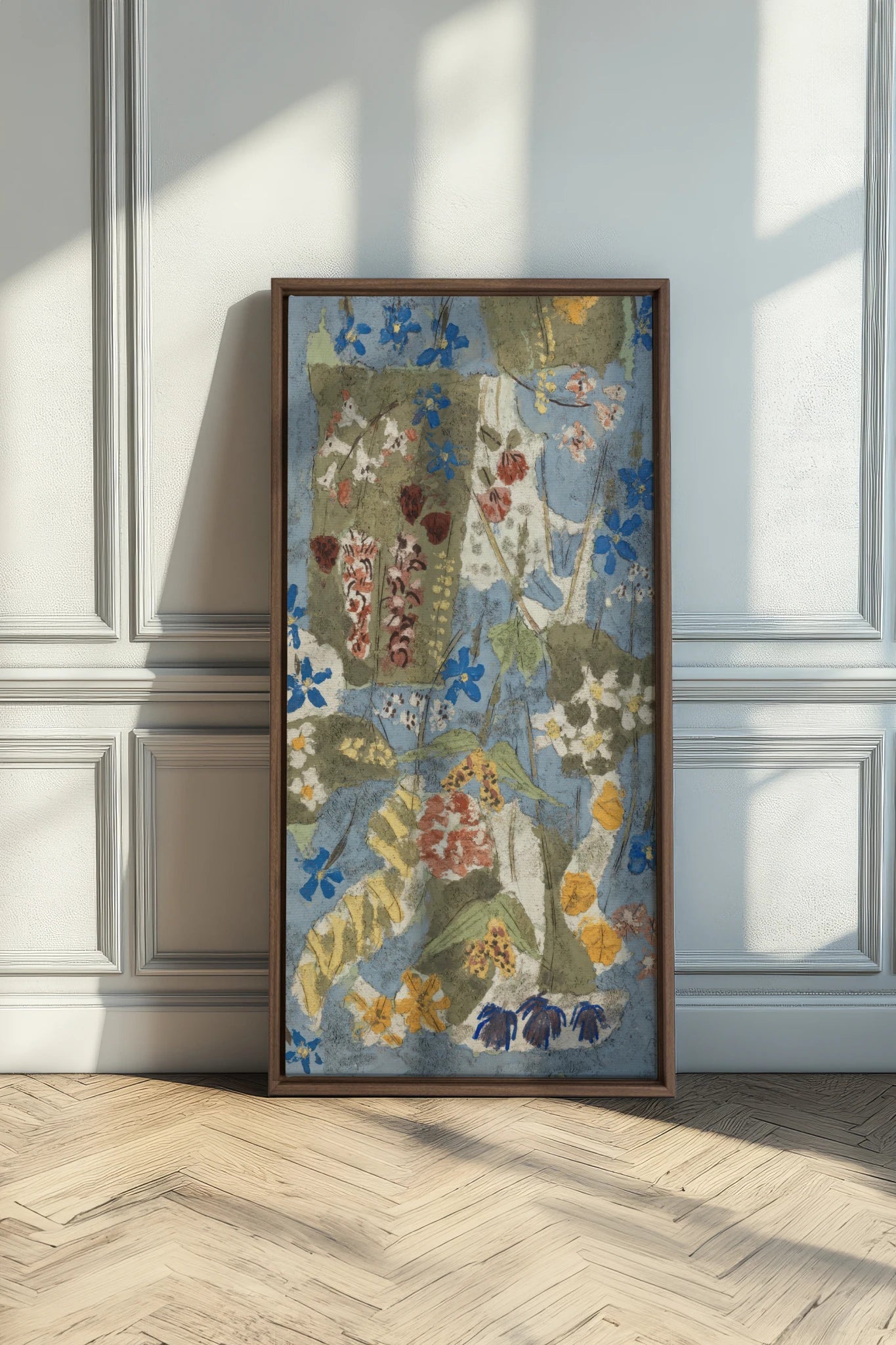 MEADOW TAPESTRY, Work on stretched canvas, framed Oak Brown