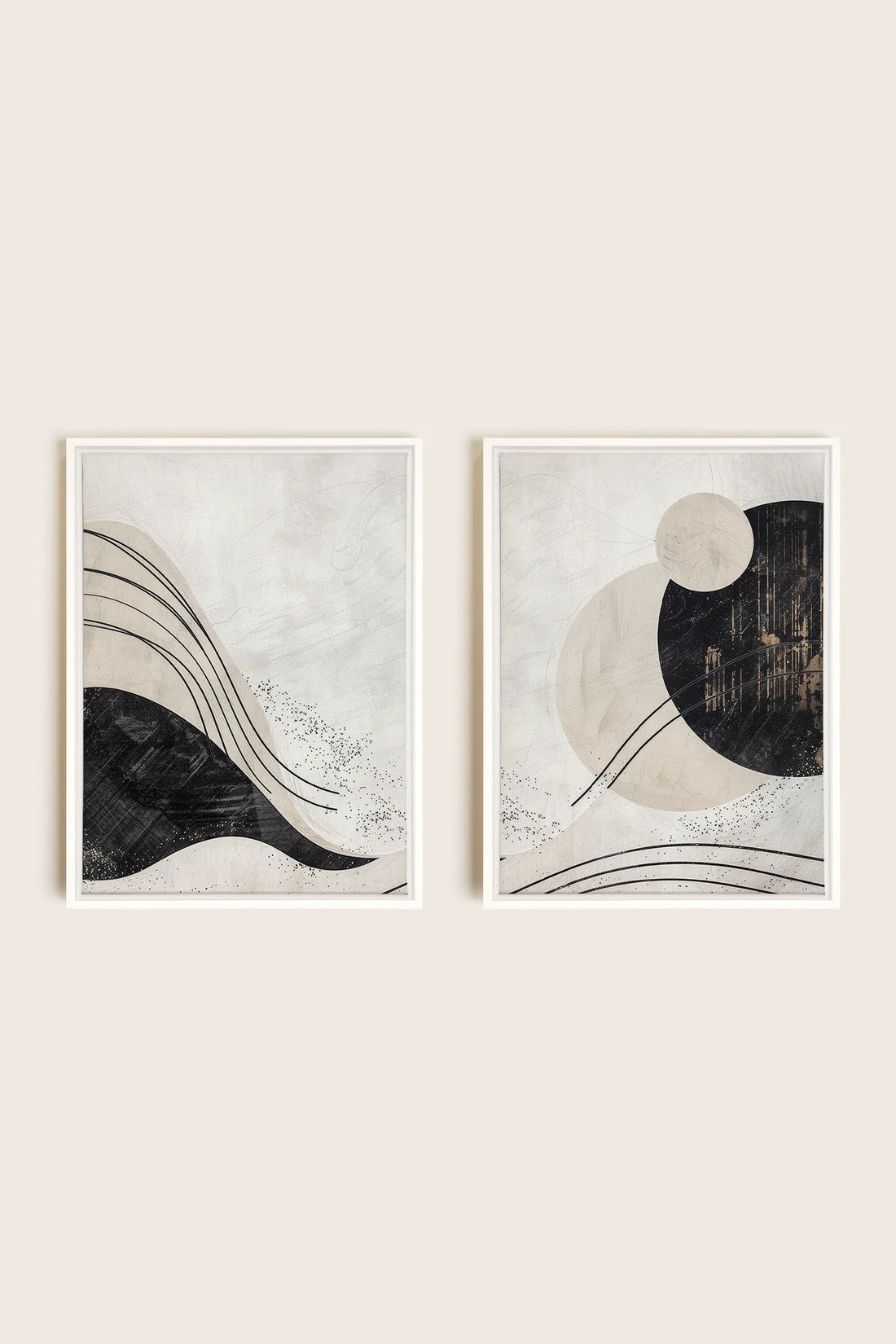 OLEKA CANVAS - MINIMALIST UNIVERSE DUO, 2 Oeuvres sur toile étirée, encadré Blanc