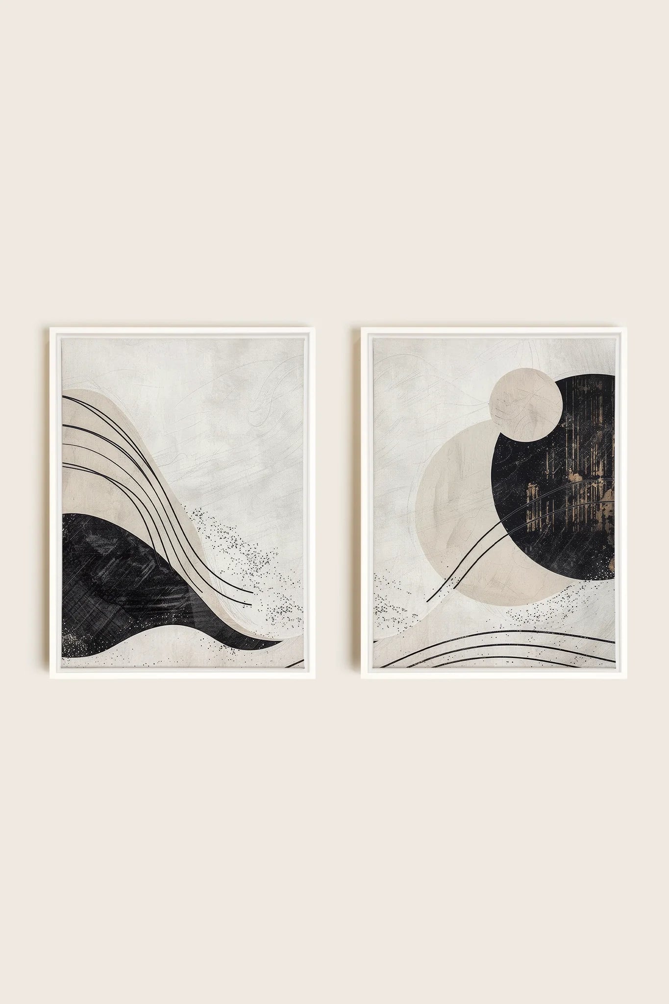 OLEKA CANVAS - MINIMALIST UNIVERSE DUO, 2 Oeuvres sur toile étirée, encadré Blanc