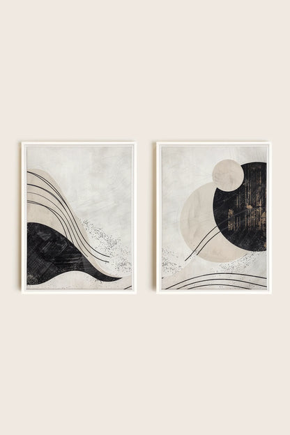 OLEKA CANVAS - MINIMALIST UNIVERSE DUO, 2 Oeuvres sur toile étirée, encadré Blanc