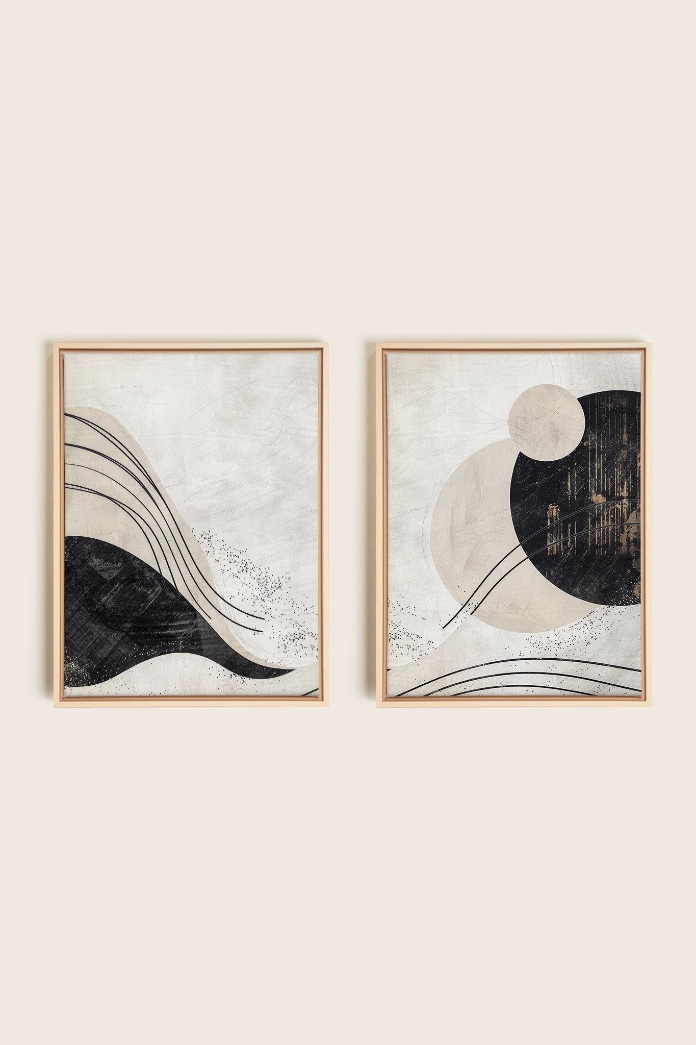 MINIMALIST UNIVERSE DUO, 2 Artworks on stretched canvas, framed Natural Light