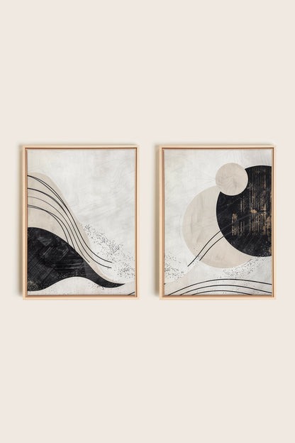 MINIMALIST UNIVERSE DUO, 2 Artworks on stretched canvas, framed Natural Light