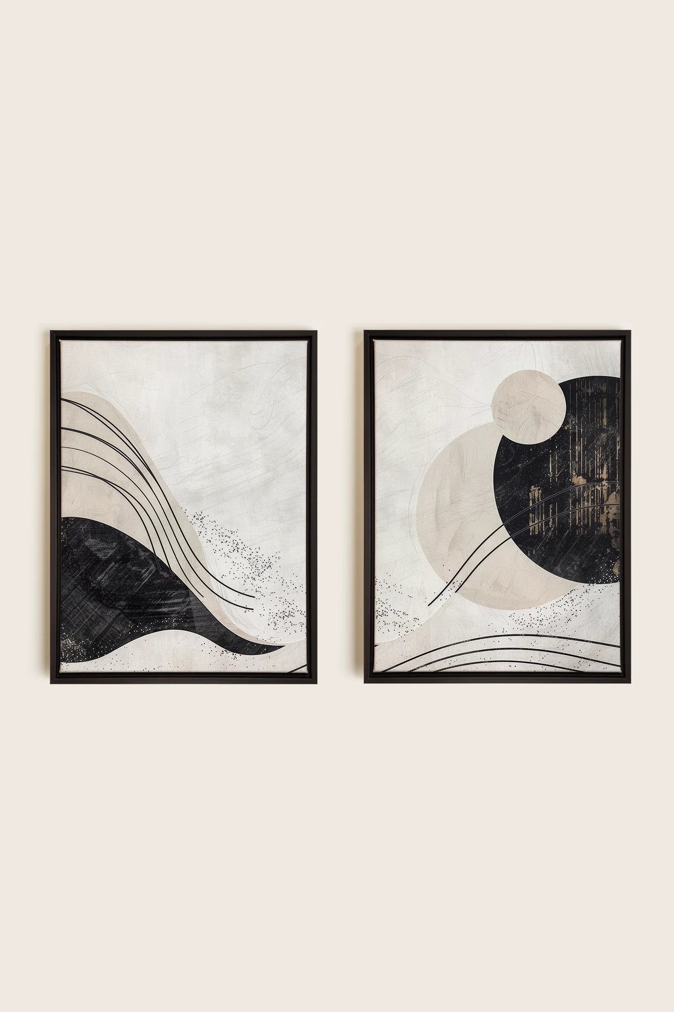 OLEKA CANVAS - MINIMALIST UNIVERSE DUO, 2 Oeuvres sur toile étirée, encadré Noir