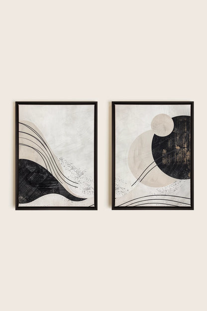 OLEKA CANVAS - MINIMALIST UNIVERSE DUO, 2 Oeuvres sur toile étirée, encadré Noir