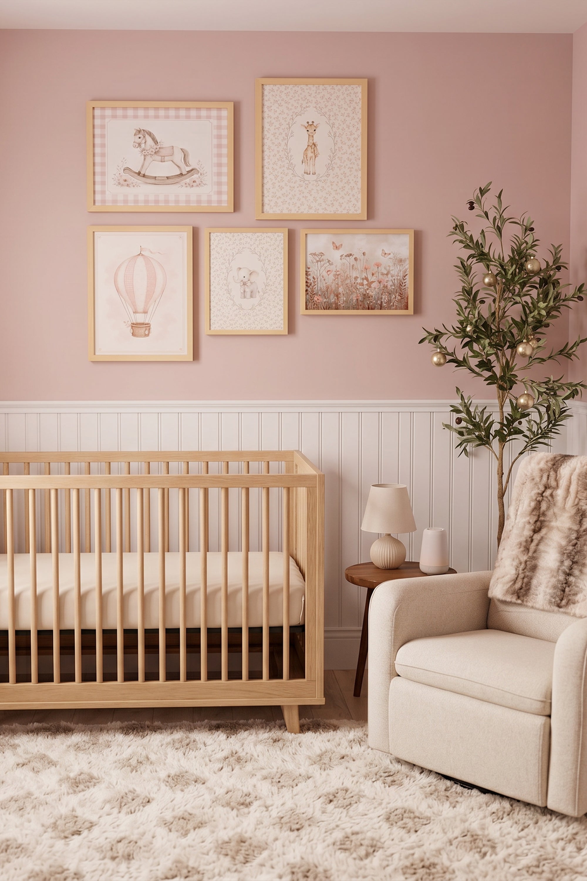 LITTLE DAYDREAM, a set of 5 works on rigid canvas, framed in light natural wood