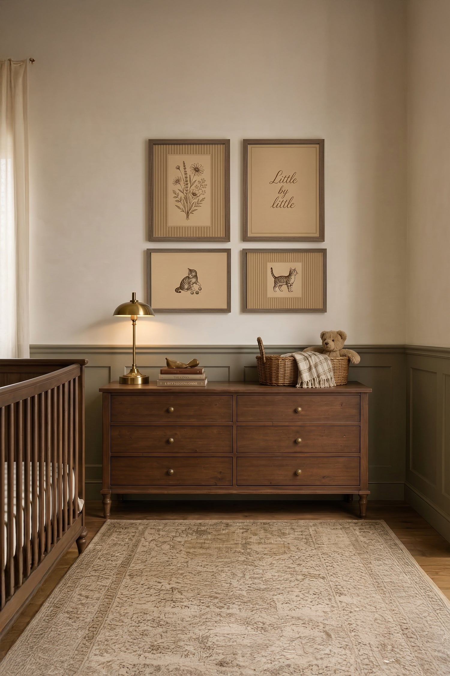LITTLE COMPANION, set of 4 works on rigid canvas, framed in brown oak