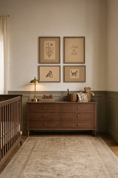 LITTLE COMPANION, set of 4 works on rigid canvas, framed in brown oak