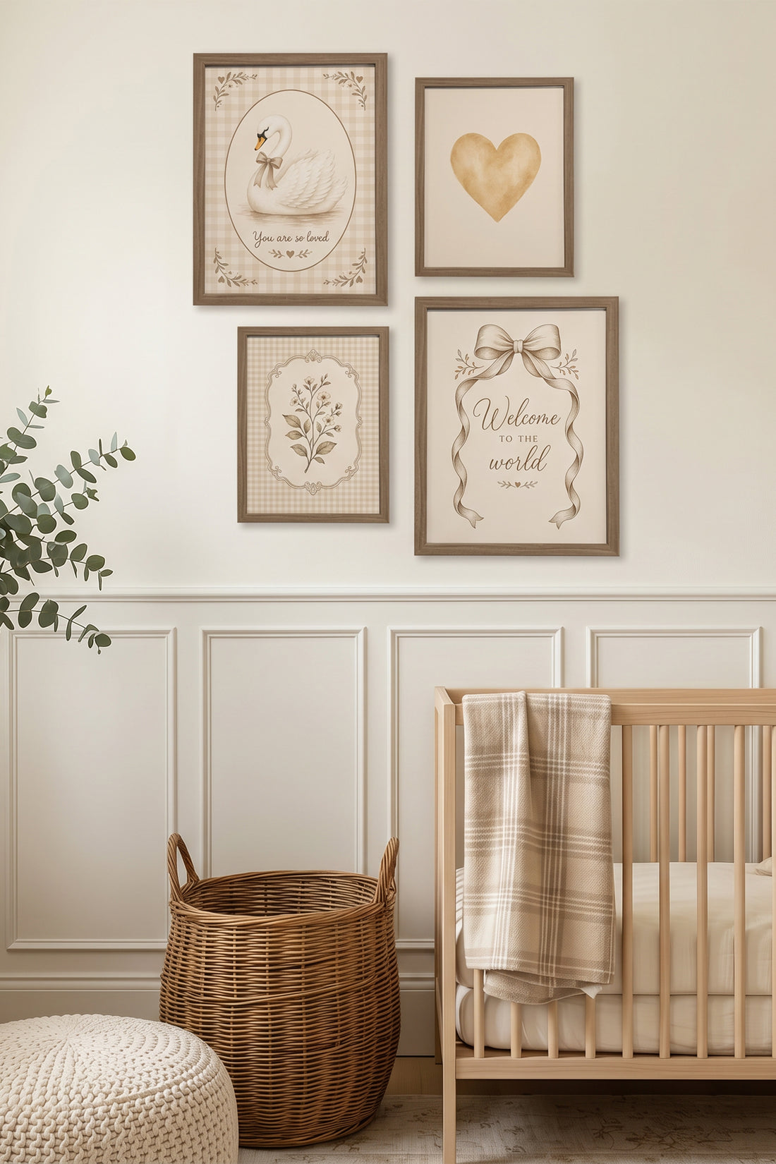 LITTLE LOVE STORY, ensemble de 4 œuvres sur toile rigide, encadré brun chêne